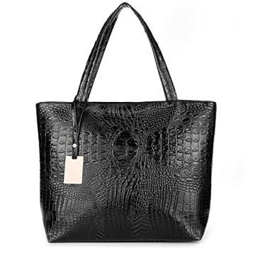 Cyber Sale Monday Deals: Women's Crocodile Large Tote Handbag – Stylish Black Purse