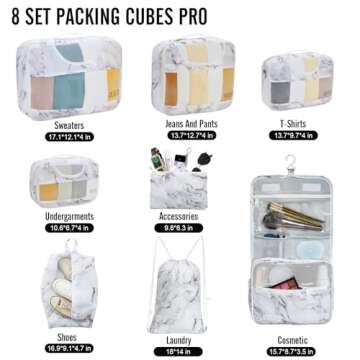 Veken 8 Set Packing Cubes for Suitcases, Travel Bag Organizers for Carry on Luggage, Suitcase Organizer Bags Set for Travel Essentials Travel Accessories in 4 Sizes(Extra Large, Large, Medium, Small)