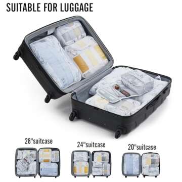 Veken 8 Set Packing Cubes for Suitcases, Travel Bag Organizers for Carry on Luggage, Suitcase Organizer Bags Set for Travel Essentials Travel Accessories in 4 Sizes(Extra Large, Large, Medium, Small)
