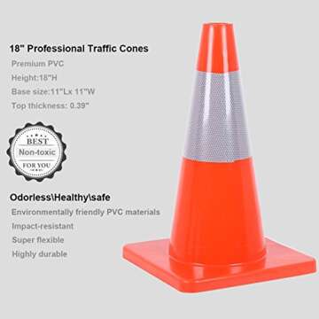 Reliancer 6PCS 18" Traffic Cones - Durable Safety Road Cones for All Applications