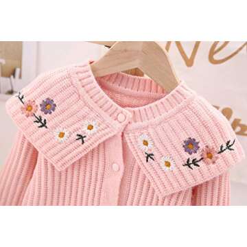Moonnut Girls Cardigan Sweaters Floral Embroidered Knitted Outwear for 1-5 Years