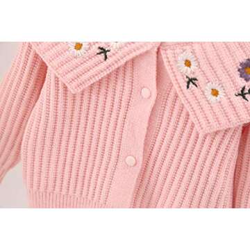 Moonnut Girls Cardigan Sweaters Floral Embroidered Knitted Outwear for 1-5 Years