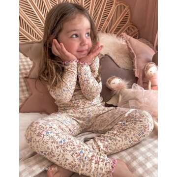 moimoln Flower Ruffled Soft Cotton Modal Baby Toddler Girls Snug fit Pjs Daily Long Sleepwear Betty 4T
