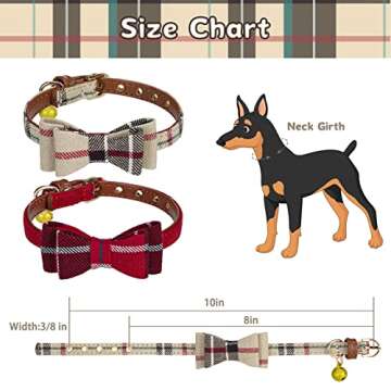 PUPTECK Puppy Collar with Bell - 2 Pack Plaid Small Dog Collar Charm Adjustable Bowtie Soft Leather ...