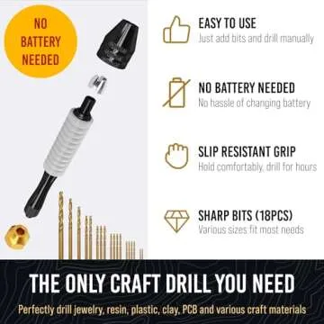CRAFT911 Pin Vise Hand Drill Manual - Jewelry Drill w/Micro Drill Bits (0.8mm-2.5mm) - Rotary Craft Drill for Jewelry Making, Resin, Wood, Plastic, Miniature, Beads, Clay Etc