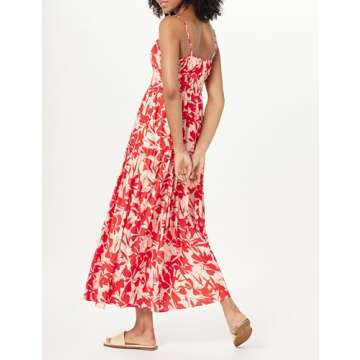 The Drop Women's Tavia Tie-Front Tiered Maxi Dress, Tomato Red Foliage Print, XXL, Plus Size
