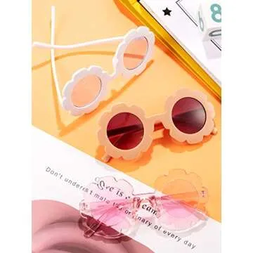 Frienda 5 Pairs Kids Sunglasses Cute Round Sunglasses Flower Shaped Glasses Children Girl Boy Gifts