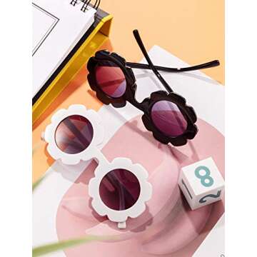 Frienda 5 Pairs Kids Sunglasses Cute Round Sunglasses Flower Shaped Glasses Children Girl Boy Gifts