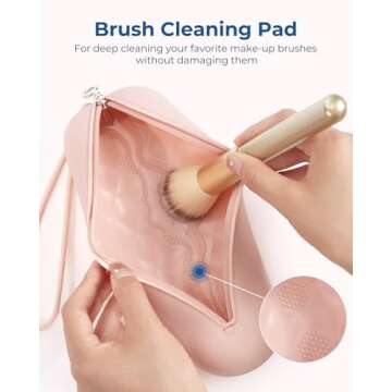 BAGSMART Makeup Brush Holder Bag, Travel Small Makeup Bag for Purse, Make Up Brush Bag Case Cosmetic Bag, Silicone Soft Portable Face Brushes Travel Essentials Organizer Holder, Pink