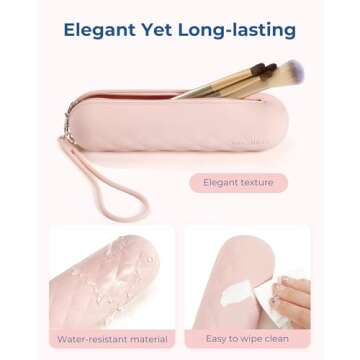 BAGSMART Makeup Brush Holder Bag, Travel Small Makeup Bag for Purse, Make Up Brush Bag Case Cosmetic Bag, Silicone Soft Portable Face Brushes Travel Essentials Organizer Holder, Pink