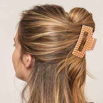 Whaline Checkered Vintage Styling Large 4 Inch Retro Rectangular Cute Non-slip Strong Hold Banana Clips for Long Hair for Women & Girls - 3Pcs