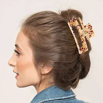 Whaline Checkered Vintage Styling Large 4 Inch Retro Rectangular Cute Non-slip Strong Hold Banana Clips for Long Hair for Women & Girls - 3Pcs