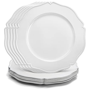 Foraineam 12 Pack White Charger Plates with Beaded Rim for Elegant Dining and Events