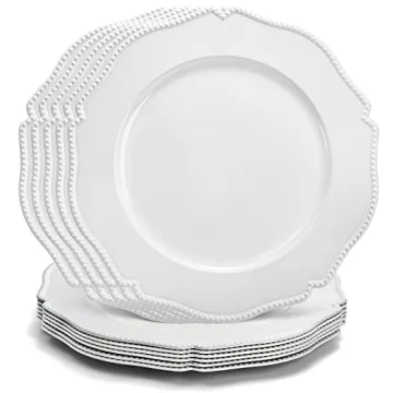 Foraineam 12 Pack White Charger Plates with Beaded Rim for Elegant Dining and Events