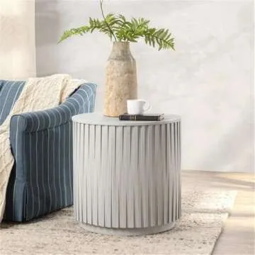 Kosas Home Maya 24x24 Round Mango Wood End Table in Sunbleached Gray