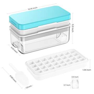 Ice Cube Tray with Lid and Bin, PHINOX 64 pcs Ice Trays for Freezer, Ice Cube Trays for Freezer with 2 trays, Container, Lid & Ice Scoop, BPA Free