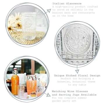 Bormioli Rocco Romantic Set Of 6 Cooler Glasses, 16 Oz. Clear Crystal Glass, Made In Italy.
