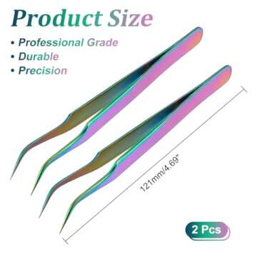 UNICRAFTALE 2pcs Stainless Steel Curved Pointed Craft Tweezer Rainbow Sticker Picking Tool Tweezer f...