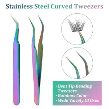 UNICRAFTALE 2pcs Stainless Steel Curved Pointed Craft Tweezer Rainbow Sticker Picking Tool Tweezer for DIY Craft Precision Tweezers Jewelry Making Electronics and Laboratory Works 12.1x0.95cm