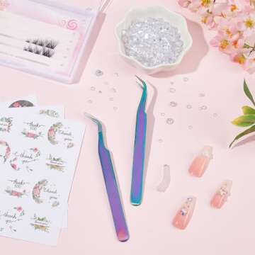 UNICRAFTALE 2pcs Stainless Steel Curved Pointed Craft Tweezer Rainbow Sticker Picking Tool Tweezer for DIY Craft Precision Tweezers Jewelry Making Electronics and Laboratory Works 12.1x0.95cm