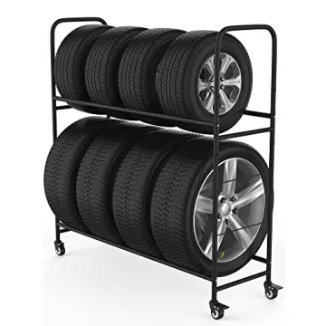 Rolling Tire Rack – Metal, Adjustable for Easy Storage