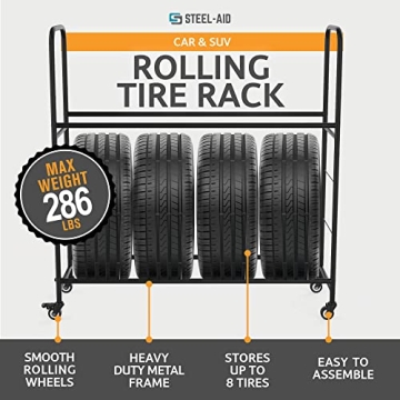 Adjustable Rolling Tire Rack with Protective Cover & Wheels