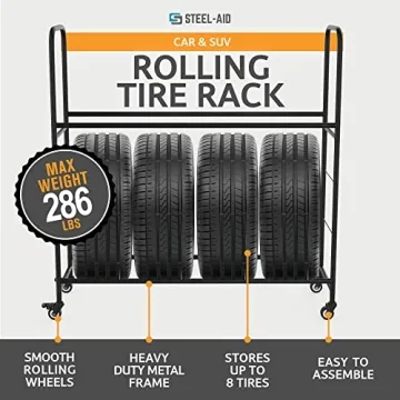 Adjustable Rolling Tire Rack with Protective Cover & Wheels