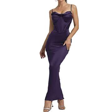 Sexyshine Women's Spaghetti Strap Cowl Neck Satin Corset Dress Bodycon Backless Formal Evening Party Maxi Dress(24054DP,S) Purple