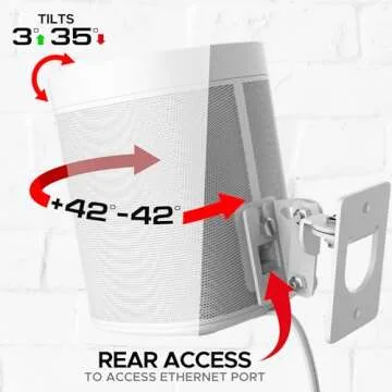 Play 1 Wall Mount, White, Pair, Compatible with Sonos Play:1 Only, Twin Pack, Adjustable Swivel & Tilt Mechanism, 2 Mounting Brackets Includes All Fixings