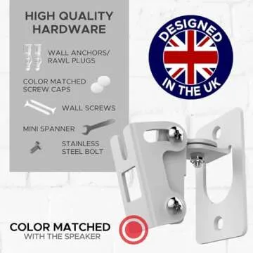 Play 1 Wall Mount, White, Pair, Compatible with Sonos Play:1 Only, Twin Pack, Adjustable Swivel & Tilt Mechanism, 2 Mounting Brackets Includes All Fixings