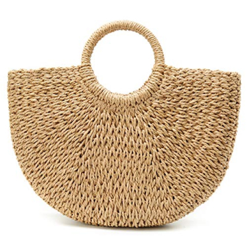 Womens Large Straw Bags Beach Tote Bag Hobo Summer Handwoven Bags Purse With Pom Poms