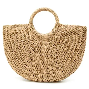 Womens Large Straw Bags Beach Tote Bag Hobo Summer Handwoven Bags Purse With Pom Poms