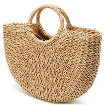 Womens Large Straw Bags Beach Tote Bag Hobo Summer Handwoven Bags Purse With Pom Poms