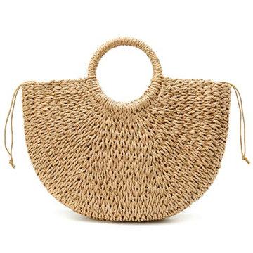 Womens Large Straw Bags Beach Tote Bag Hobo Summer Handwoven Bags Purse With Pom Poms