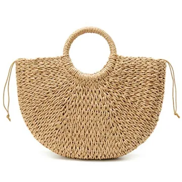 Womens Large Straw Bags Beach Tote Bag Hobo Summer Handwoven Bags Purse With Pom Poms