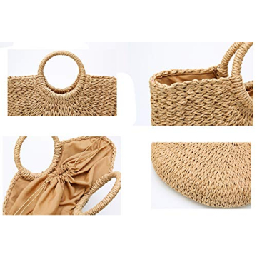 Womens Large Straw Bags Beach Tote Bag Hobo Summer Handwoven Bags Purse With Pom Poms
