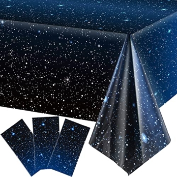 Space Tablecloth Starry Night Tablecloth Decorations Plastic Galaxy Table Cover Space Stars Theme Pa...