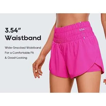 CRZ YOGA 2 in 1 High Waisted Running Shorts for Women 3" - Split Breathable for Athletic Tennis Gym Workout with Pockets Hibiscus Purple Large