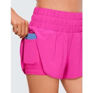 CRZ YOGA 2 in 1 High Waisted Running Shorts for Women 3" - Split Breathable for Athletic Tennis Gym Workout with Pockets Hibiscus Purple Large