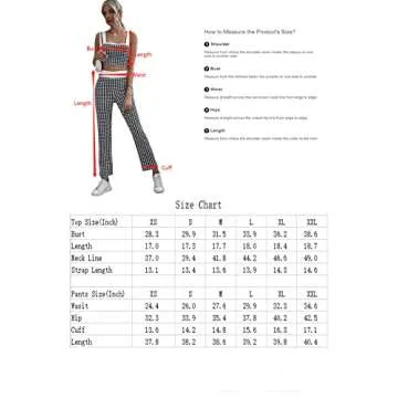 Milumia Women's Two Piece Outfit Houndstooth Plaid Crop Tank Top and Pants Set A Black and White Small