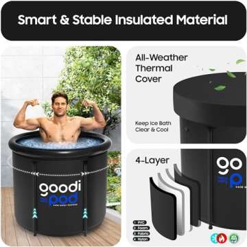 GOODI 110 Gallons Large Portable Ice Bath Tub for Adults/Athletes, Upgraded Cold Plunge Tub Outdoor/Indoor, Ice Plunge Tub/Cold Plunge Bath for Cold Water Therapy 85x75cm (Black)