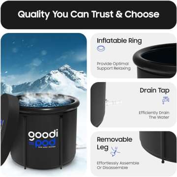 GOODI 110 Gallons Large Portable Ice Bath Tub for Adults/Athletes, Upgraded Cold Plunge Tub Outdoor/Indoor, Ice Plunge Tub/Cold Plunge Bath for Cold Water Therapy 85x75cm (Black)