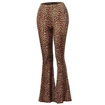 SSOULM Women's Stretchy High Waist Bell Bottom Flare Pants in Leopard Print