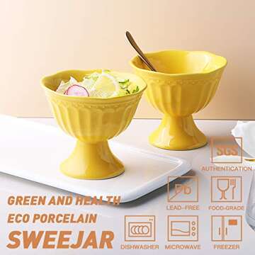 Sweejar Ceramic Ice Cream Bowls – Set of 2 Elegant 10 Ounce Sundae Cups
