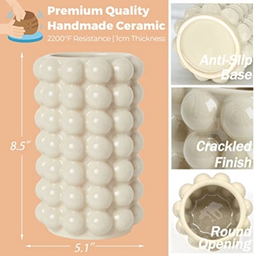 YANWE1 Beige Ceramic Bubble Vase for Home Decor
