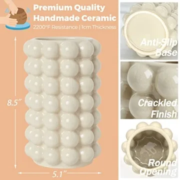 YANWE1 Beige Ceramic Bubble Vase for Home Decor