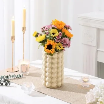 YANWE1 Beige Ceramic Bubble Vase for Home Decor