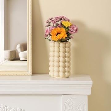 YANWE1 Beige Ceramic Bubble Vase for Home Decor