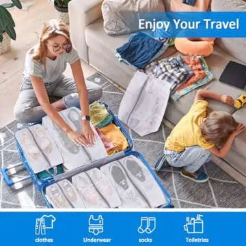 SelfTek Shoe Bags for Travel, 6 Pack 3 Size Double-Sided Zipper Shoe Bag for Men & Women & Children, Waterproof Portable Shoe Storage Pouch with Handle, Family Travel Accessories