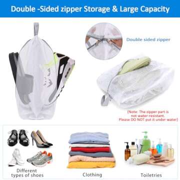 SelfTek Shoe Bags for Travel, 6 Pack 3 Size Double-Sided Zipper Shoe Bag for Men & Women & Children, Waterproof Portable Shoe Storage Pouch with Handle, Family Travel Accessories